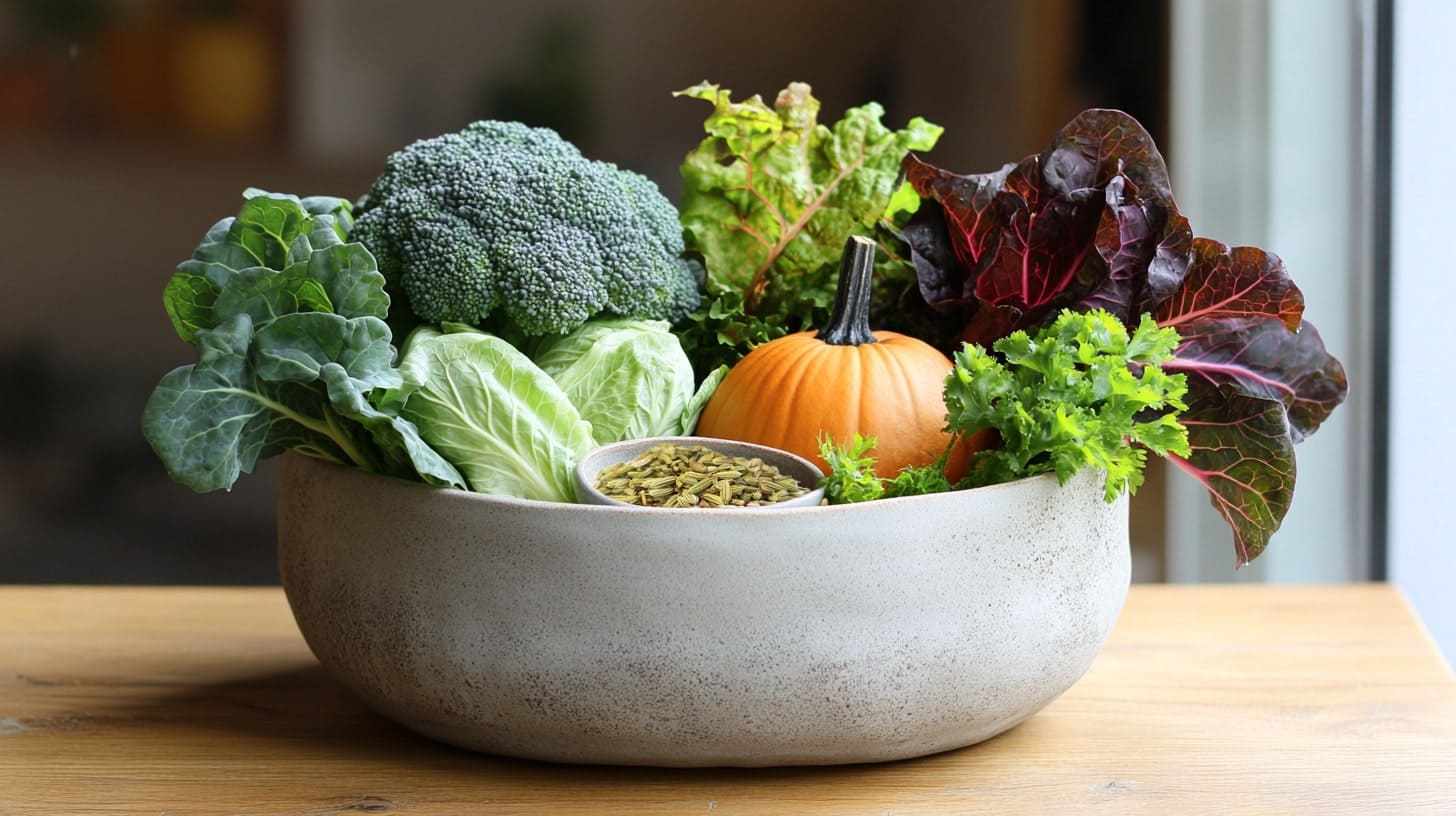 Recipiente con verdure invernali